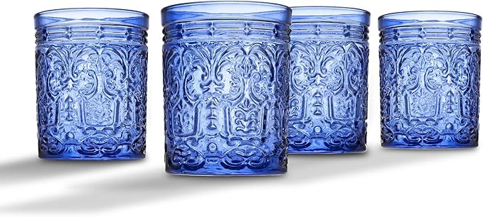 Jax Double Old Fashioned Beverage Glass Cup by Godinger – Blue – Set of 4 | Amazon (US)