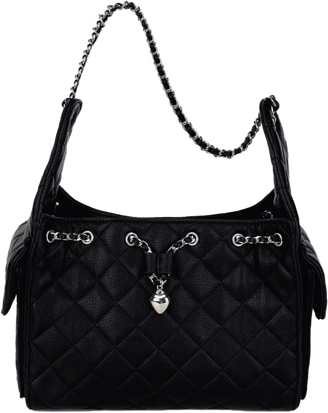 LAVTUG Quilted Shoulder Bag for Women, Vegan Leather Chain Strap Hobo Purse | Amazon (US)