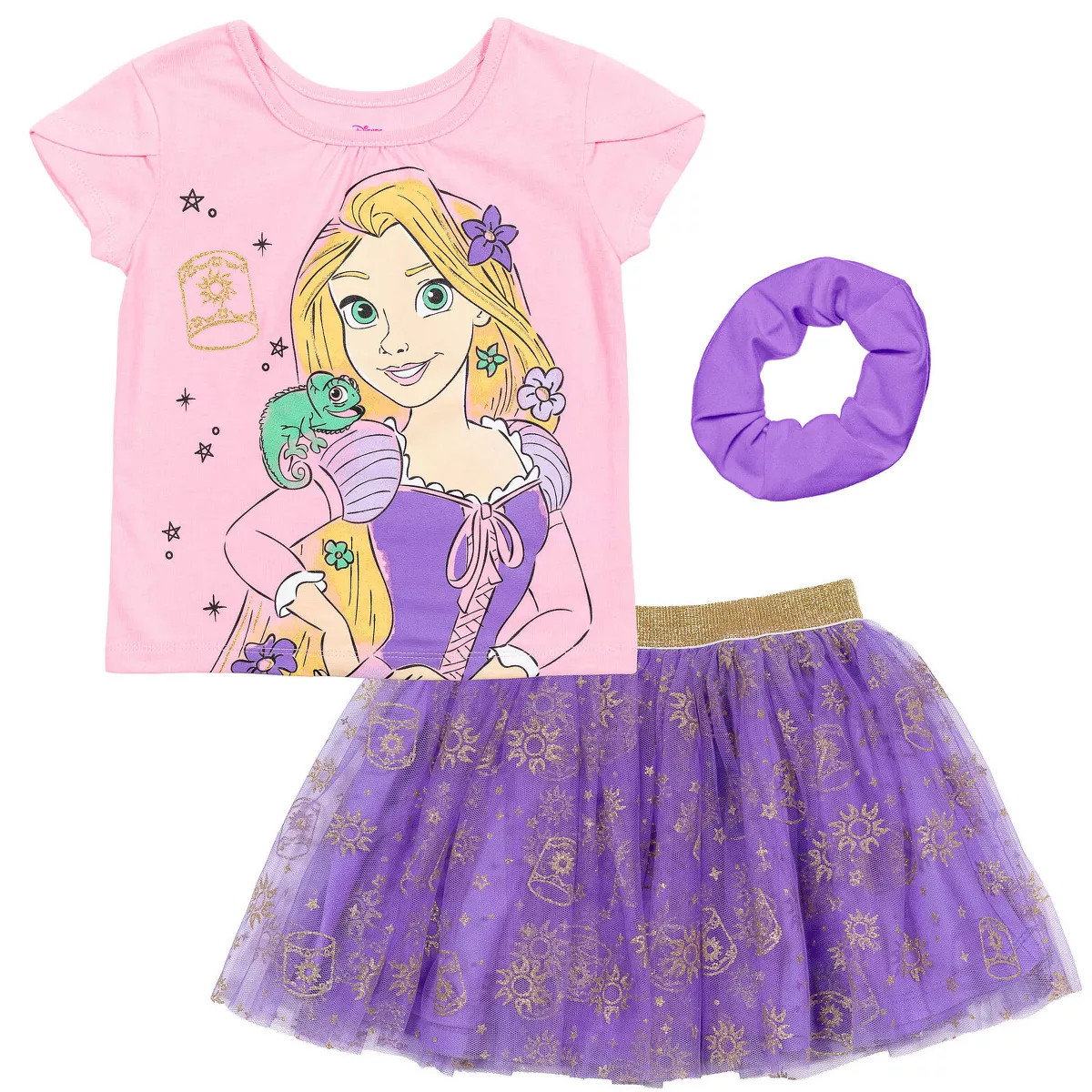 Disney Moana Princess Frozen Rapunzel Jasmine Belle Girls T-Shirt Tulle Skirt and Scrunchie 3 Pie... | Target