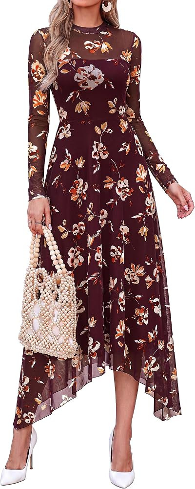 PRETTYGARDEN Women's Floral Mesh Midi Dress | Amazon (US)