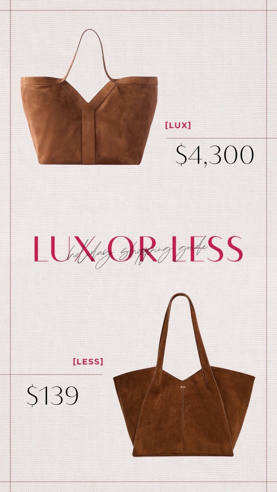 Luxe or less gorgeous totes! 




Similars, tote, summer 

#LTKSeasonal #LTKWorkwear #LTKOver40