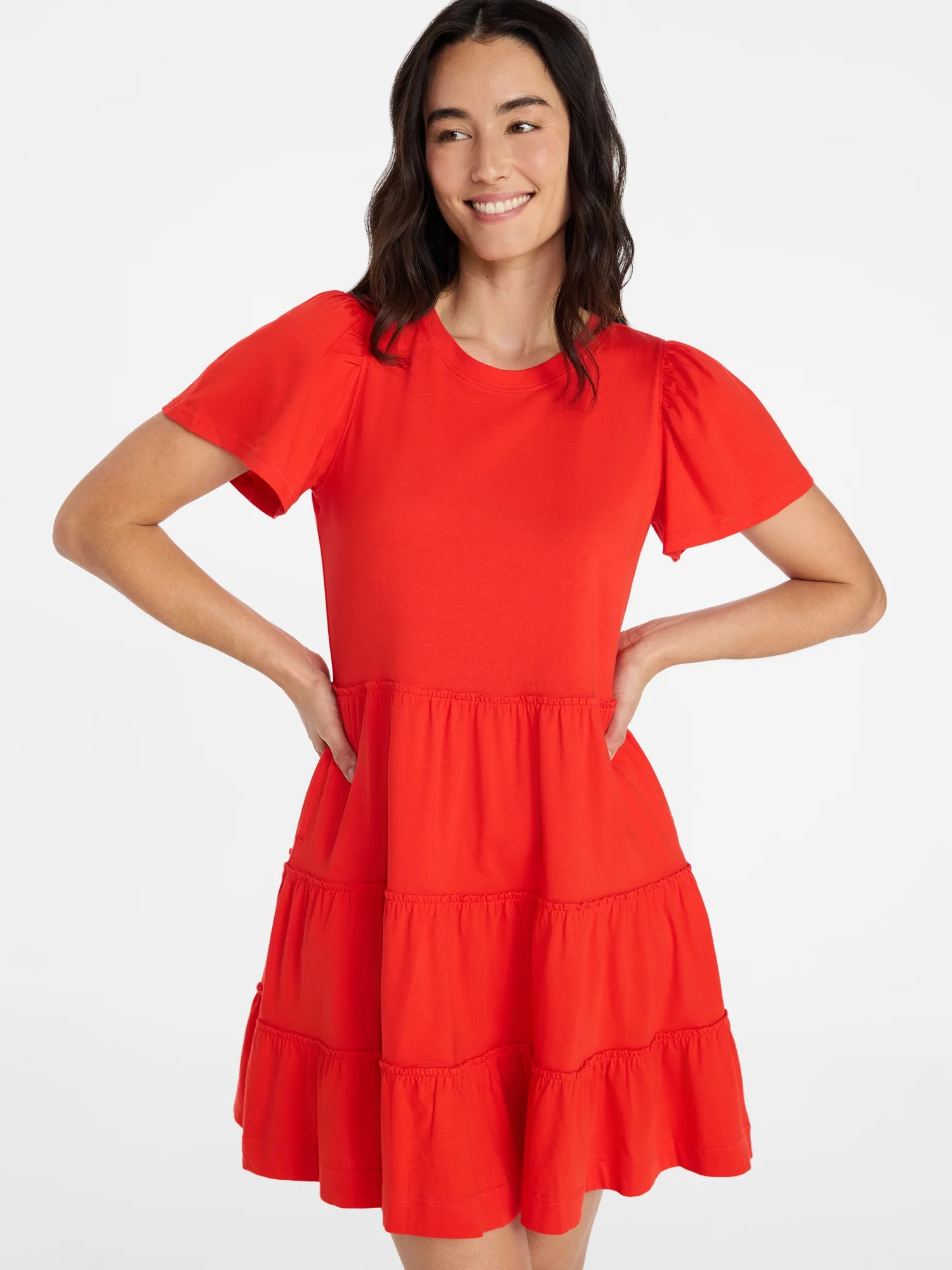 Time and Tru Women's and Women’s Plus Cotton Swing Dress with Short Sleeves, Sizes XS-4X | Walmart (US)
