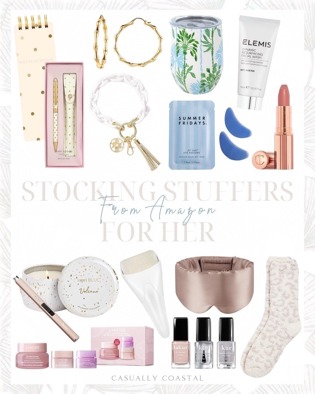 Stocking Stuffers For Her From Amazon

Amazon gift guide, Amazon stocking stuffers, Elemis dynamic resurfacing facial wash, summer fridays jet lag under eye patches, bamboo hoop earrings, gold earrings, barefoot dream socks, cozy socks, Lilly Pulitzer chain link keychain, Kate spade ballpoint pen with stylus, reporter journal, silk sleep eye mask, ice roller, charlotte tilbury matte lipstick, Amazon candle, capri blue glimmer mini tin candle, Lilly Pulitzer 12 oz insulated tumbler, laneige lip sleeping mask, electric lighter, USB rechargeable lighter, londontown manicure trio set, nail polish set 



#LTKHoliday #LTKGiftGuide #LTKFindsUnder50