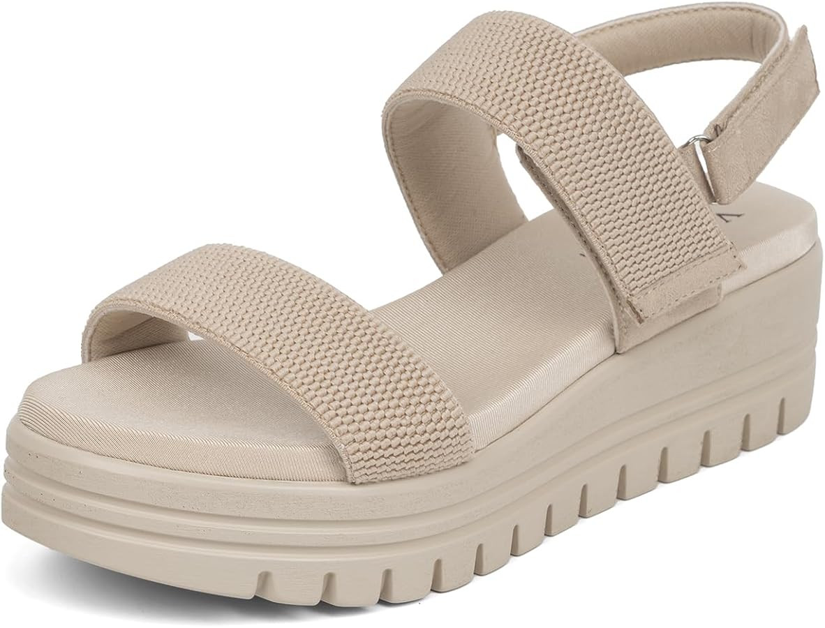 VJH confort Women's Wedge Sandals, Open Toe Ankle Strap Casual Velcro Platform Sandals | Amazon (US)