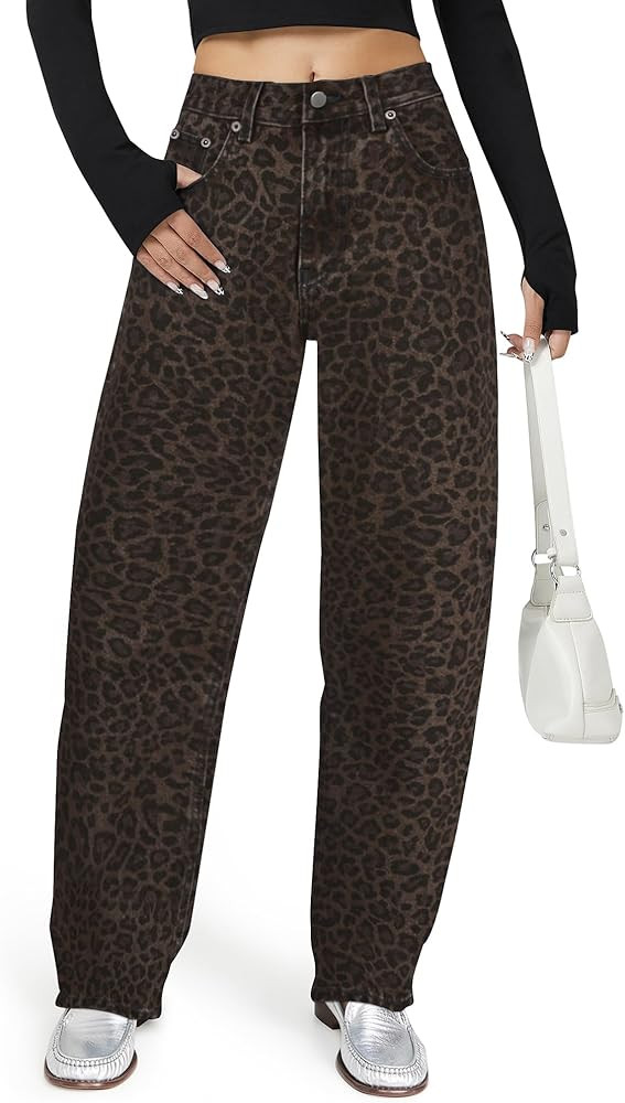 Barrel Jeans for Women, High Waisted Wide Straight Leg Boyfriend Microelastic Womens Mom Jeans | Amazon (US)