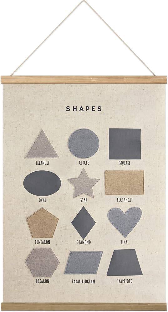 Bon et Beau 16×24 Inch Embroidered Shape Poster Framed with Wood Hanger - Neutral Gray Wall Deco... | Amazon (US)