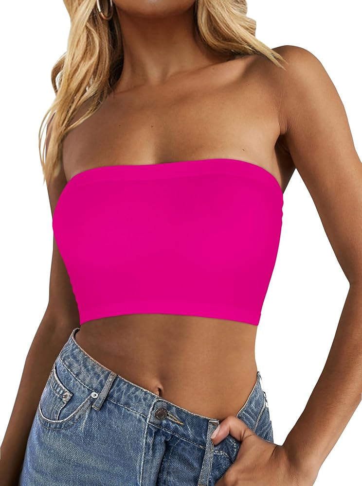 Tube Tops for Women Summer Crop Top Basic Casual Bandeau Going Out Strapless Short Shirt | Amazon (US)