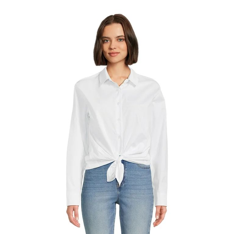 No Boundaries Juniors Poplin Shirt with Tie Front, Sizes XS-3XL | Walmart (US)