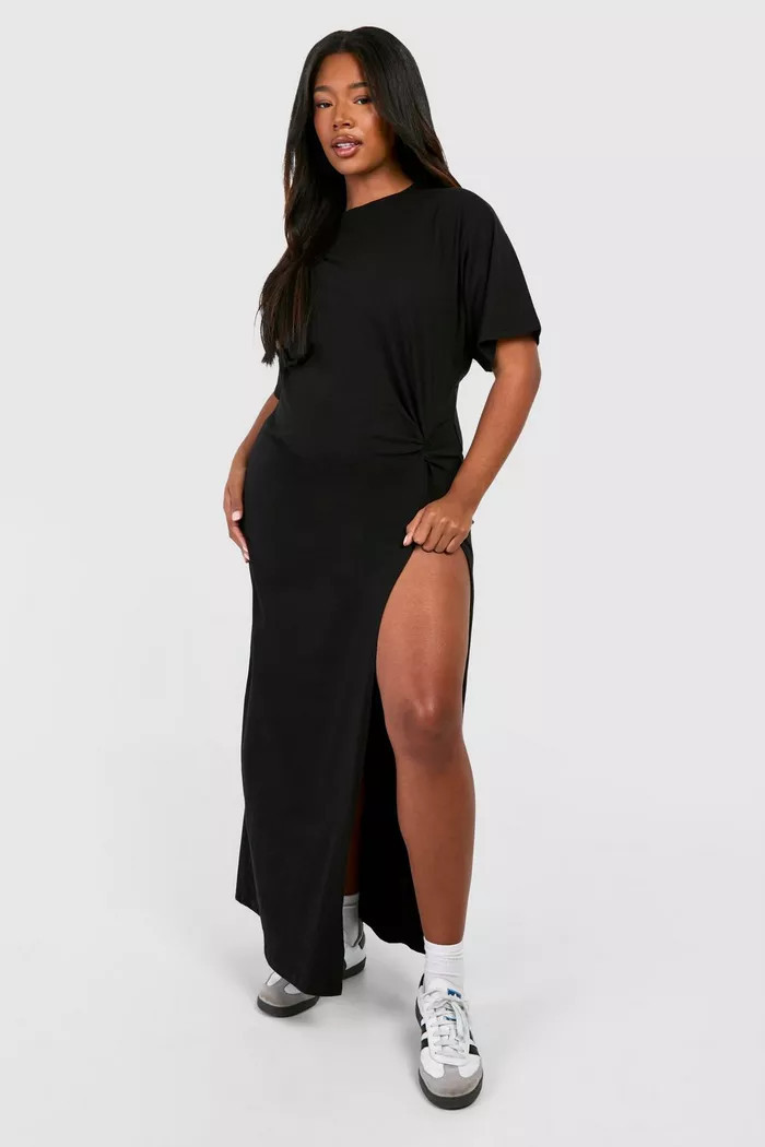 Plus Knot Detail High Split T-shirt Dress | boohoo (US & Canada)