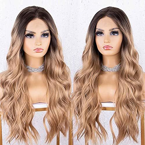 K'ryssma Dirty Blonde Lace Front Wig with Dark Roots Ombre Long Wavy Synthetic Wig for Women | Amazon (US)