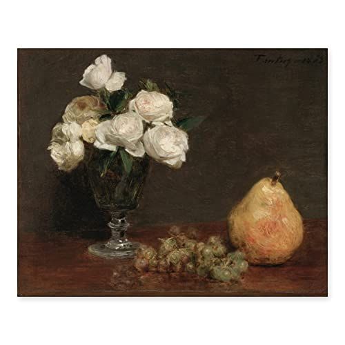 Amazon.com: White Roses and Fruit, Still Life Print - Rustic Dark Farmhouse Decor, Vintage Botani... | Amazon (US)