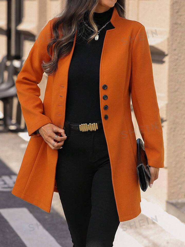 SHEIN Essnce Women's Single Breasted Woolen Coat | SHEIN