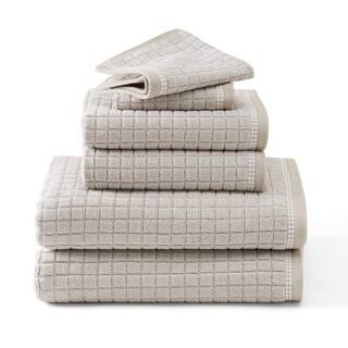 TOWN & COUNTRY LIVING Windowpane Textured Beige Cotton 6-Piece Bath Set 769924747414TCE 256 - T... | The Home Depot