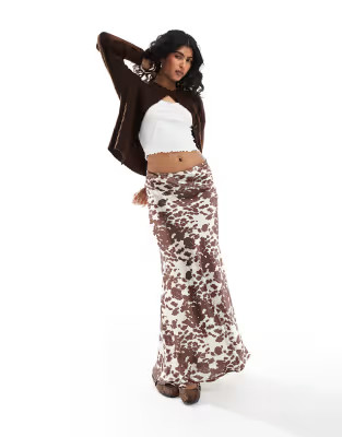 Threadbare satin maxi skirt in brown cow print | ASOS | ASOS (Global)