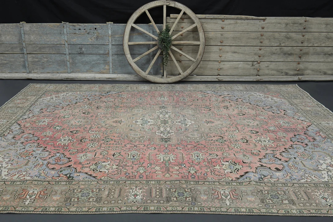 9'6x12'5 PINK DECOR, Area Rug, Persian, Faded Pink Green Beige, Turkish Large Rug, Floral Rug, Ha... | Etsy (US)