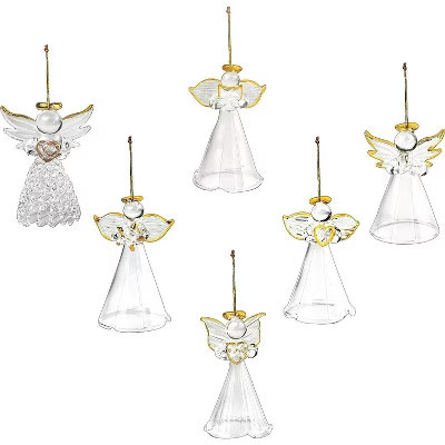 4E's Novelty Glass Angel Ornaments for Christmas Tree (Set of 12) - 2.5" Mini Angels Decor, Clear Spun Glass Angel Ornaments for Holiday Season | Target