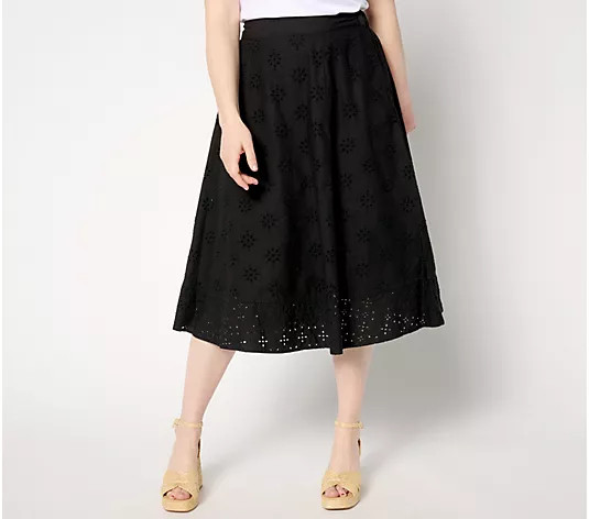 Isaac Mizrahi Live! Tall Embroidered Cotton Eyelet Midi Skirt | QVC