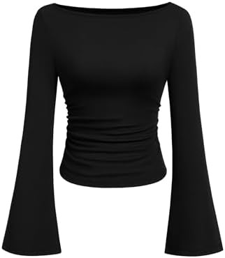 PRETTYGARDEN Womens Bell Long Sleeve Ribbed Knit Tops | Amazon (US)