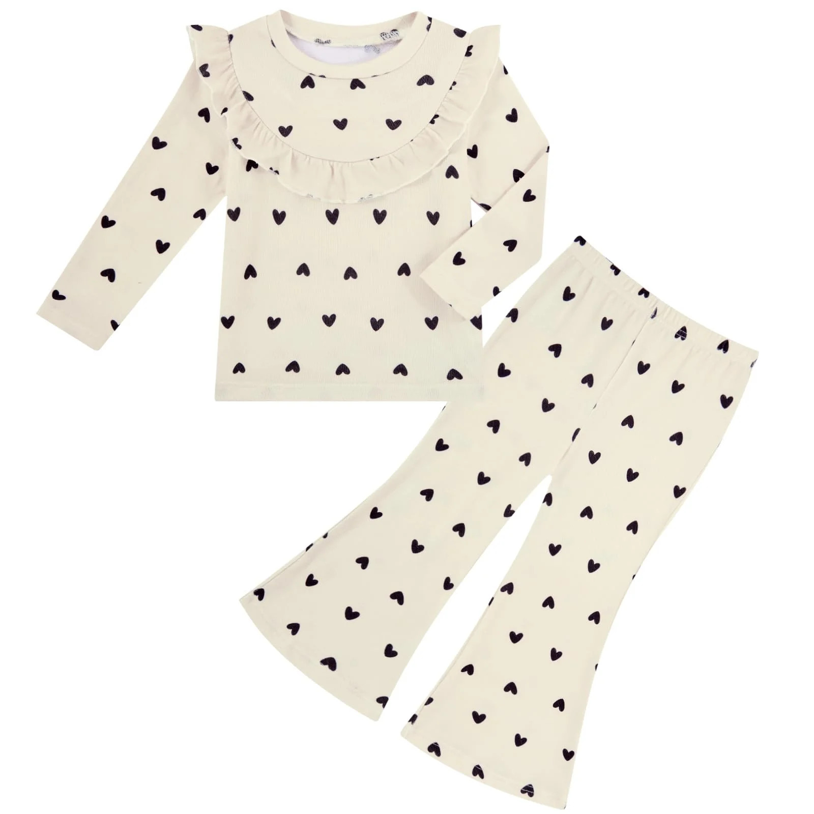 Aideaone Toddler Girl Fall Clothes Set Baby Ruffle Long Sleeve Tops & Flare Pants 2Pcs Outfit 1-4... | Walmart (US)