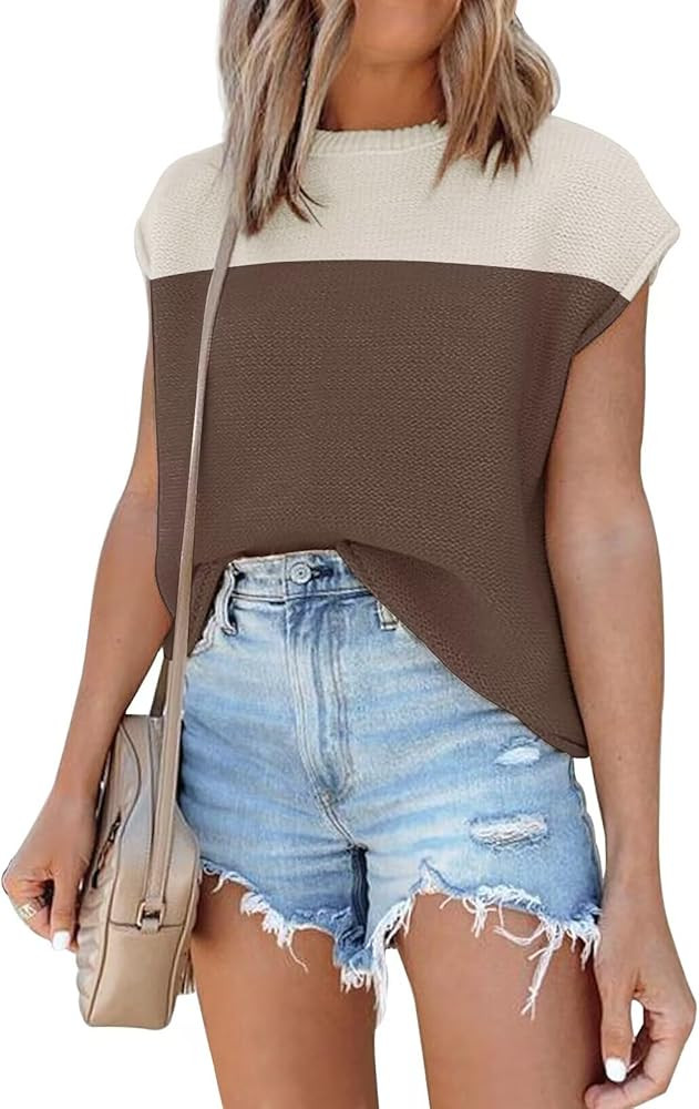 Cap Sleeve Knit Sweater Tops Sleeveless Vest Summer Tops 2024 Clothes Oversized Tank Tops Trendy ... | Amazon (US)