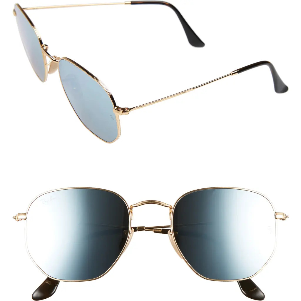 Ray-Ban 54mm Hexagonal Flat Lens Sunglasses in Gold/grey at Nordstrom | Nordstrom