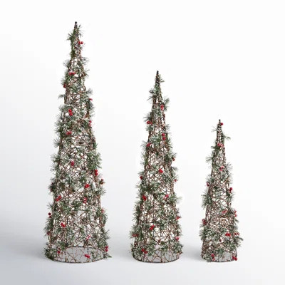 Set Of 3 Lighted Christmas Plastic Cone Tree With 75 Warm White LED Lights | Wayfair North America