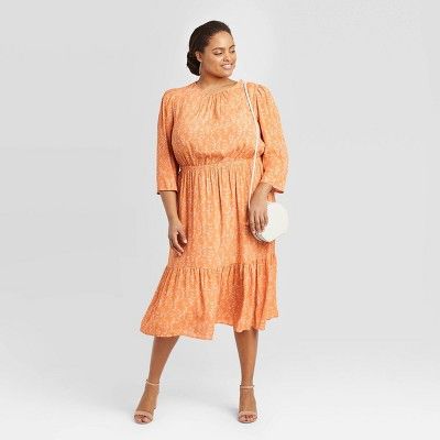 Women's Plus Size 3/4 Sleeve Crewneck Tiered Midi Dress - A New Day™ | Target