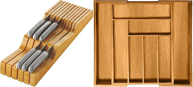 Bamboo Knife Block and Bamboo Drawer Organizer Bundle | Amazon (US)