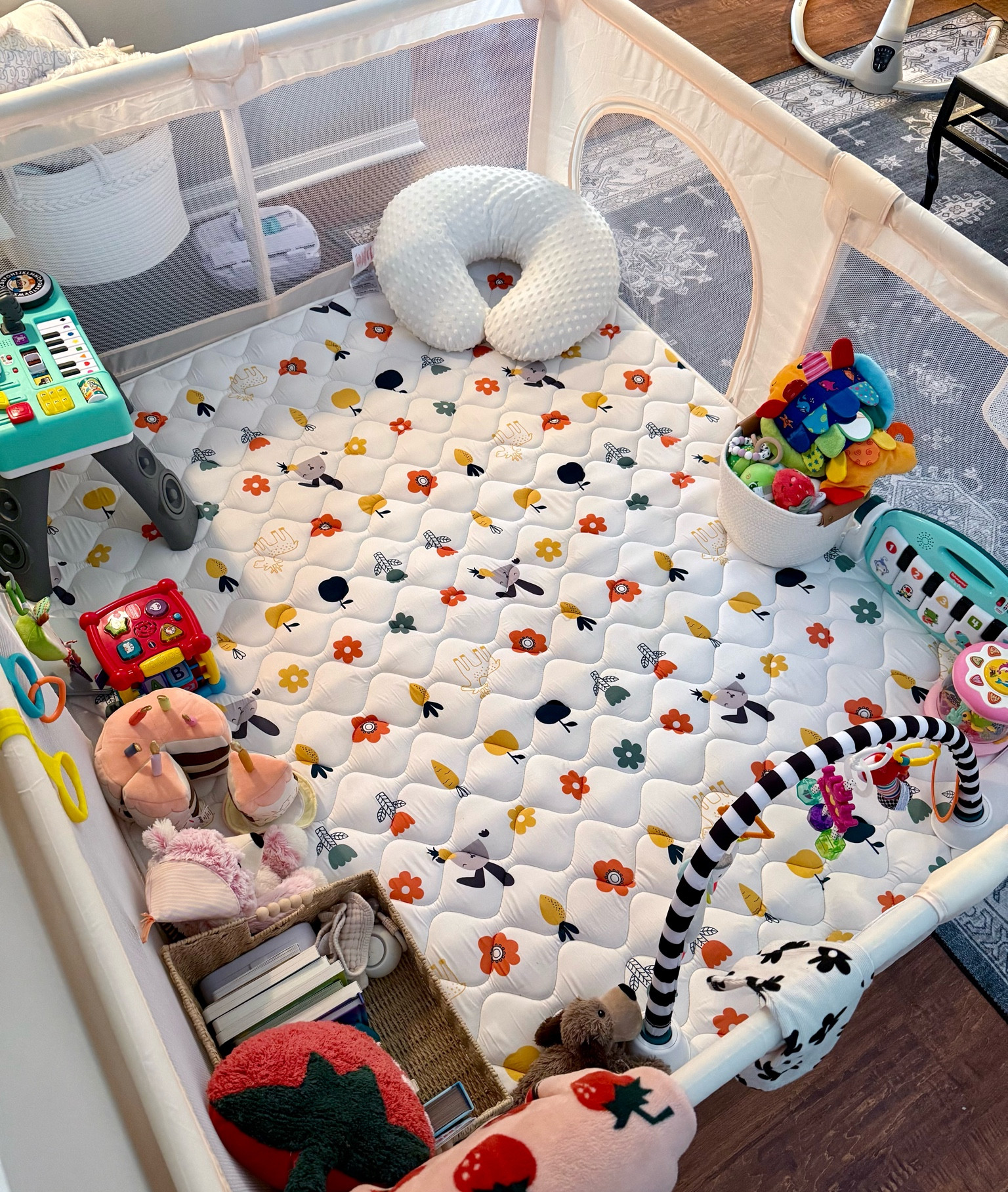 if you’re a thinking of buying the playpen go ahead and just do it! we purchased this for our 5 month old. it helps have some toys organized with a safe place for her. we purchased the 71x59in and my husband and i both fit comfortably in here with our baby. lol! 

#LTKTravel #LTKHome #LTKBaby