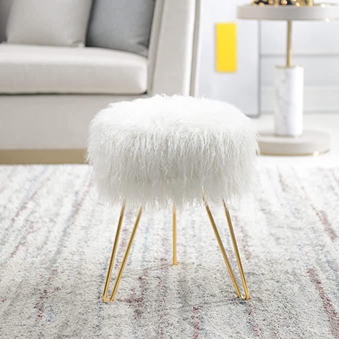 C COMFORTLAND Fur Fuzzy Bedroom Stool for Vanity Desk, Small Fluffy Makeup Chair for Dressing Tab... | Amazon (US)