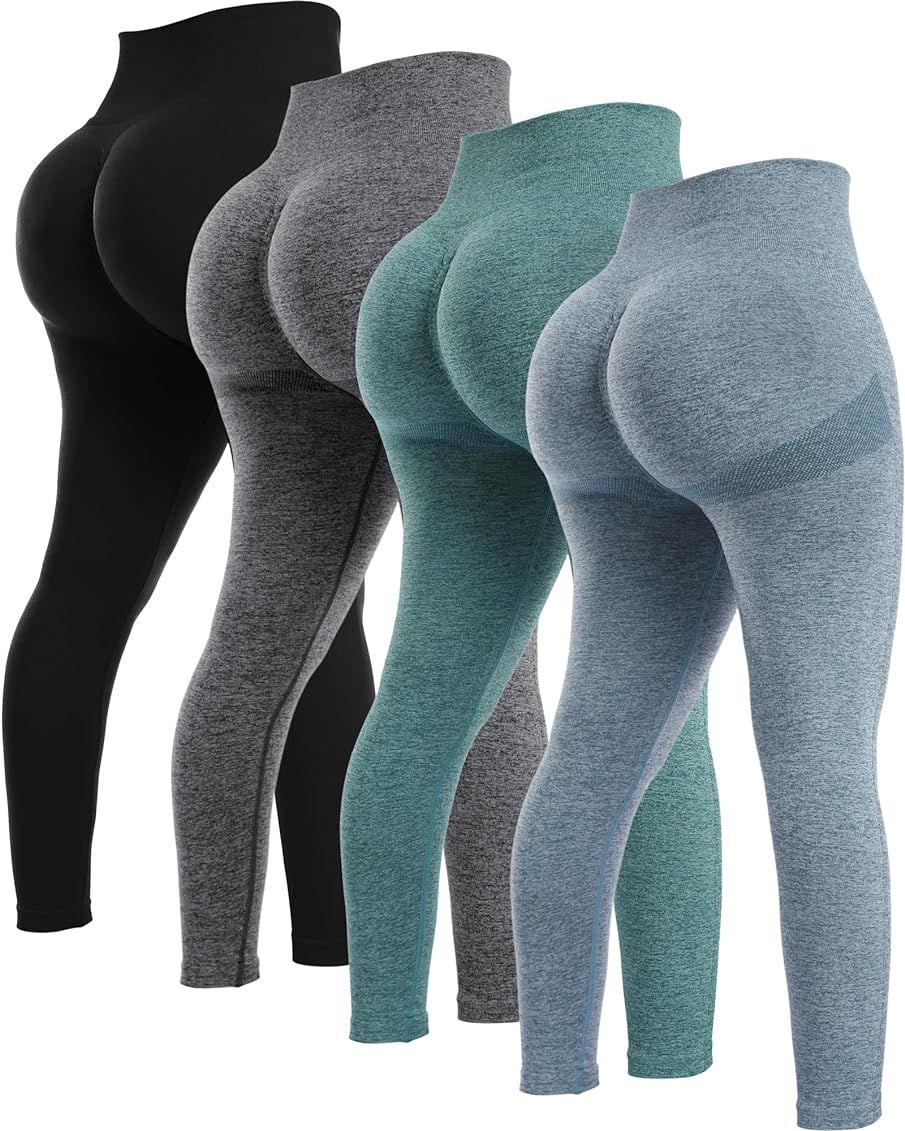 NORMOV 4 Piece Butt Lifting Workout Leggings for Women, Seamless Gym Scrunch Booty Lifting Sets | Amazon (US)