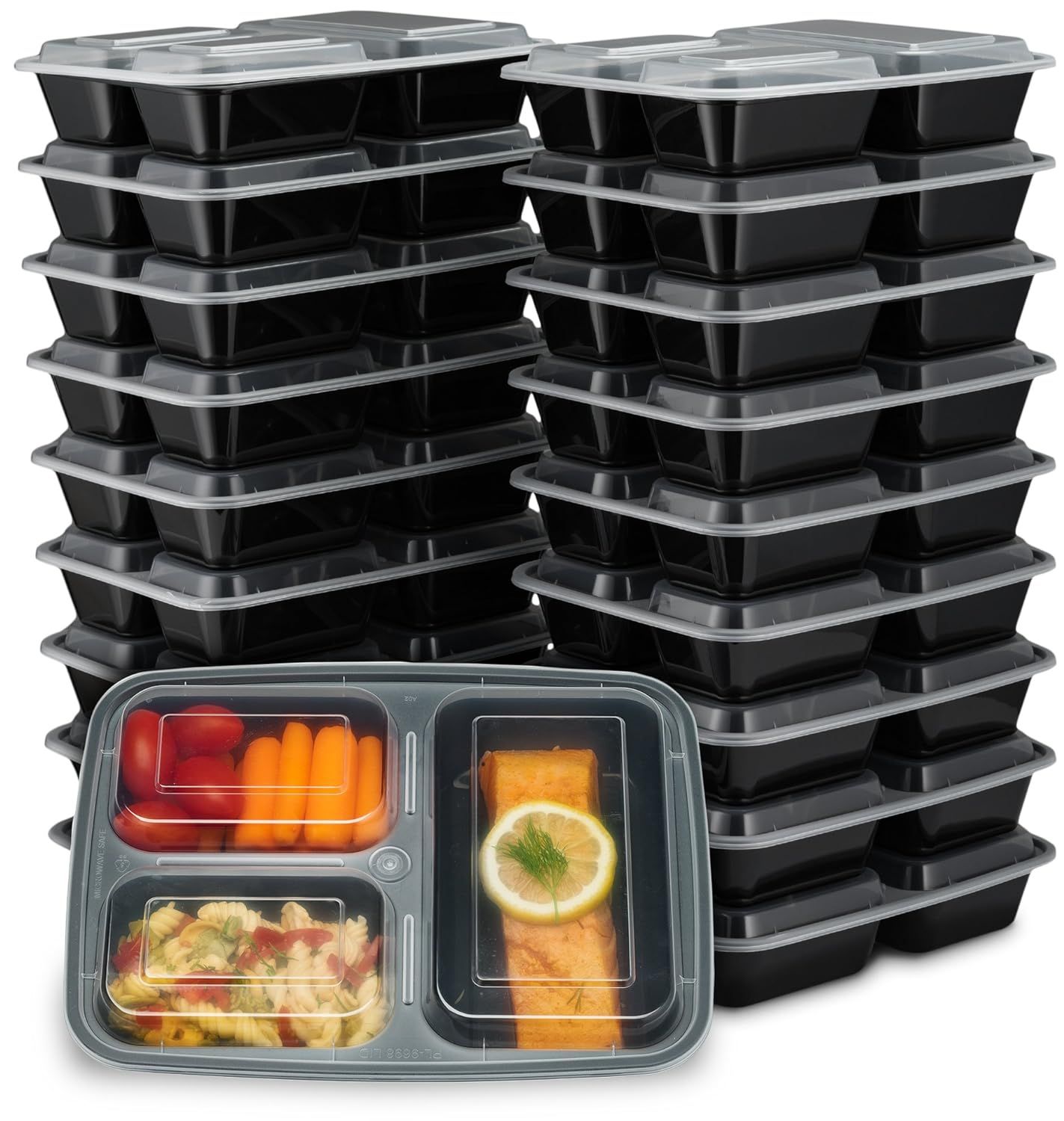 EZ Prepa [20 Pack] 32oz 3 Compartment Meal Prep Containers with Lids - Bento Box - Durable BPA Fr... | Amazon (US)