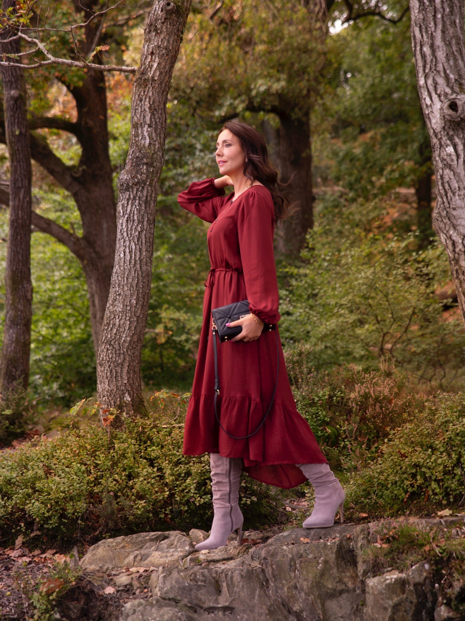 Autumn style 🍁 wearing the beautiful Evelyn dress by Saint+Sofia in rust red with high low ruffle hem  

#LTKover50style #LTKautumn #LTKuk