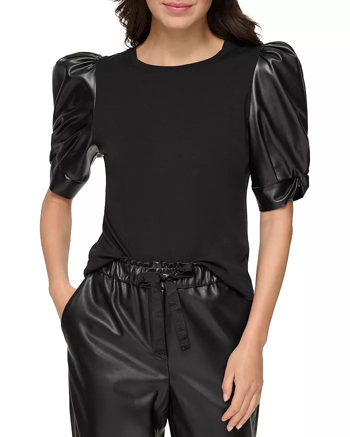 Faux Leather Puff Sleeve Top | Bloomingdale's (US)