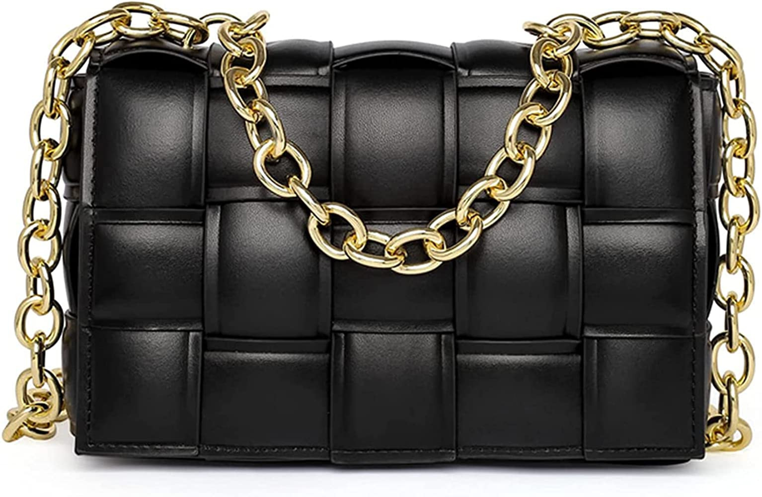 Women's zipper shoulder crossbody bag, Plaid woven soft leather small square bag | Amazon (US)