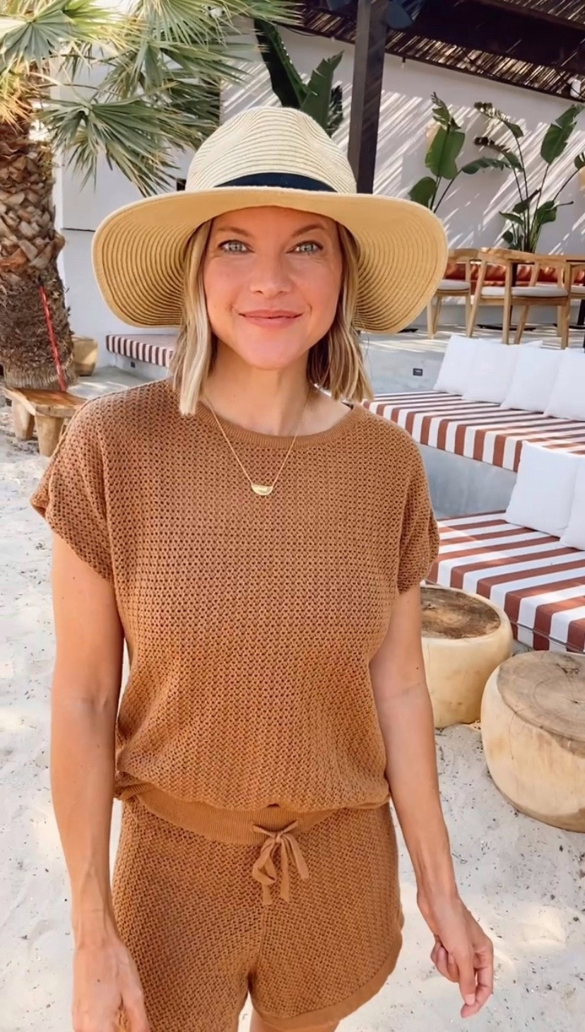 Wearing Pact crochet knit set as a swimsuit coverup in the Greek Islands
100% organic cottonn

#LTKPetite #LTKOver40 #LTKSwim