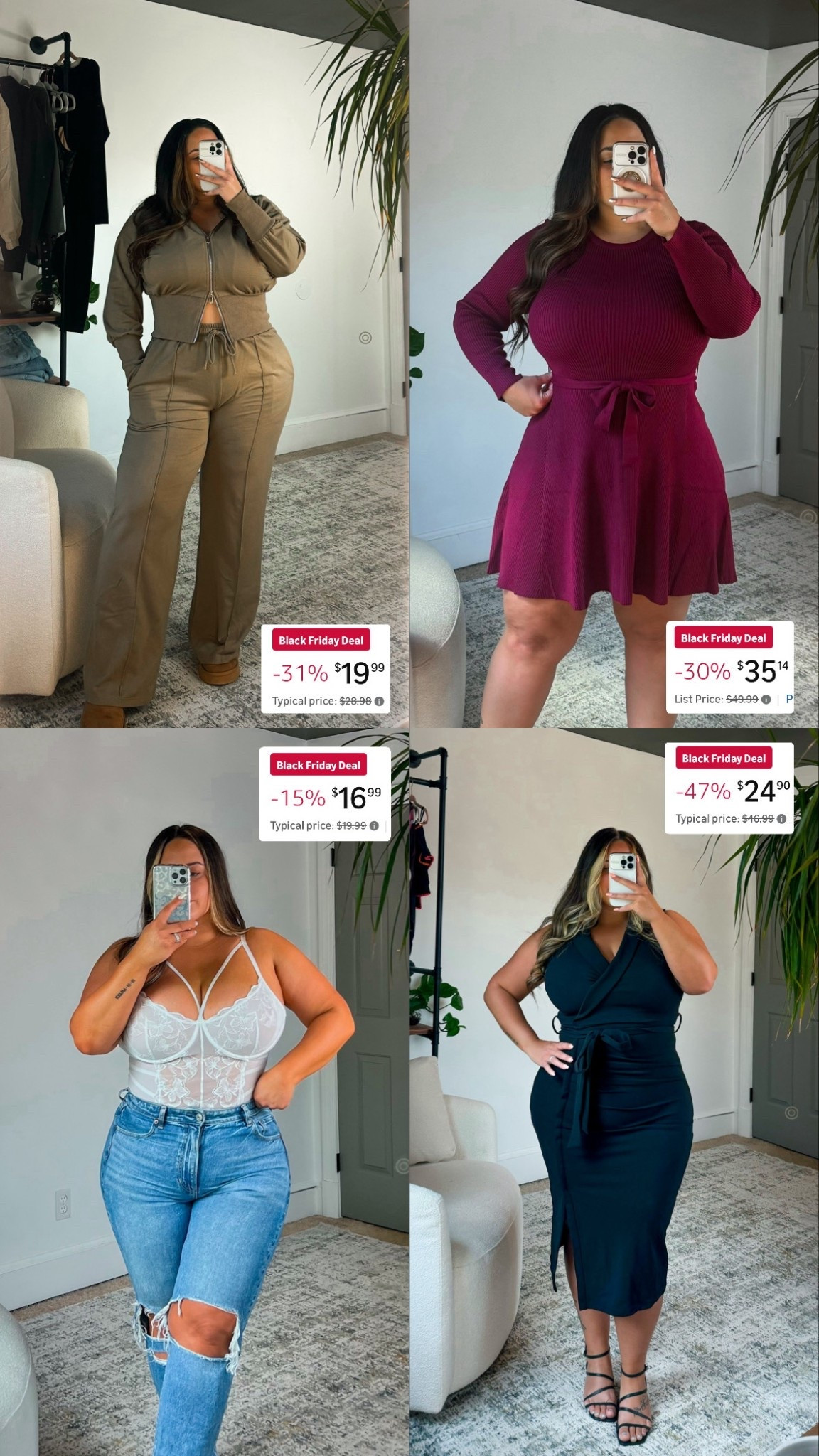 Black Friday deals on Amazon 

Lounge set - XL 
sweater dress - L
black pencil dress - 16 
lace Shapewear bodysuit - XXL 
jeans - size 14 

#LTKCyberWeek #LTKMidsize #LTKSaleAlert