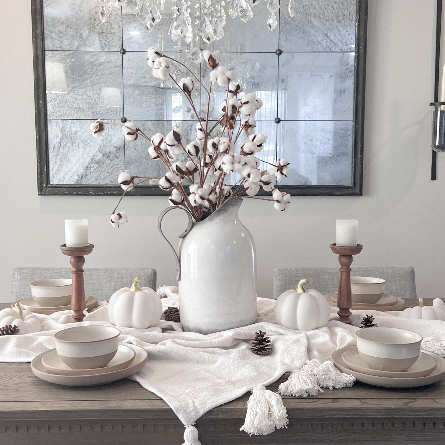 Easy festive dining decor. 
Throw ✔️ 
Candles ✔️ 
Pumpkins & Pinecones✔️ 
The perfect plates ✔️ 


#LTKSeasonal #LTKunder100 #LTKhome