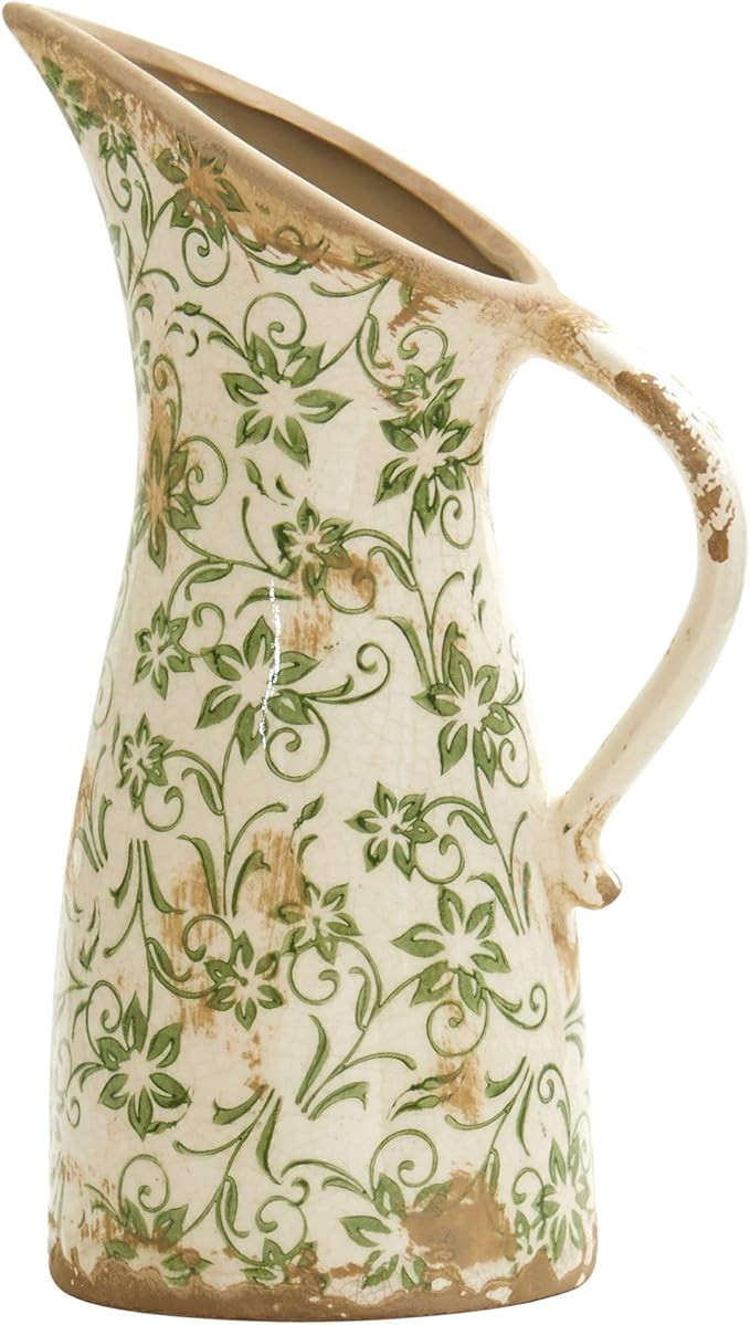 6.5in. Tuscan Ceramic Green Scroll Pitcher Vase | Amazon (US)