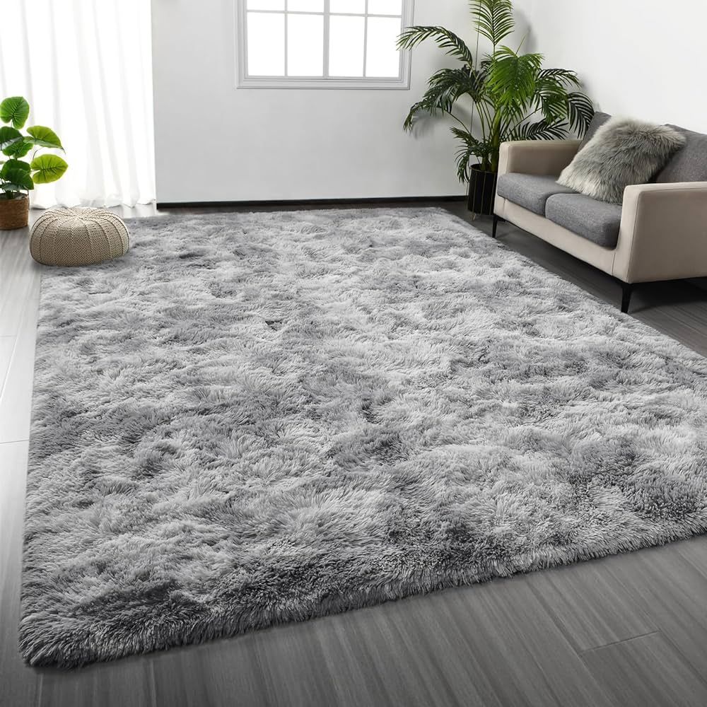 Large Shag Area Rugs 8 x 10, Tie-Dyed Plush Fuzzy Rugs for Living Room, Ultra Soft Fluffy Furry R... | Amazon (US)