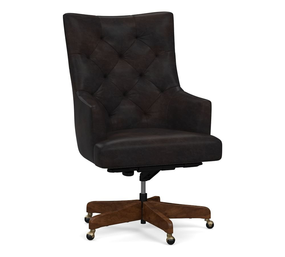 Radcliffe Tufted Leather Swivel Desk Chair | Pottery Barn (US)