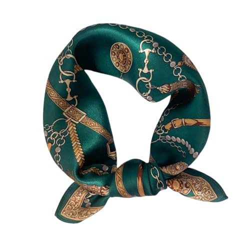 PLIPON 100% Mulberry Silk Neck Scarf - 21"x21" Small Printed Square Neckerchief Scarves for Women Darkgreen | Amazon (US)