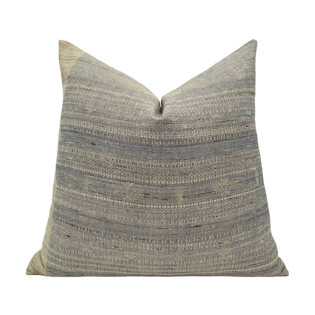 Indian Silk Pillow Cover Gray and Tan Vintage Wool Pillow - Etsy | Etsy (US)