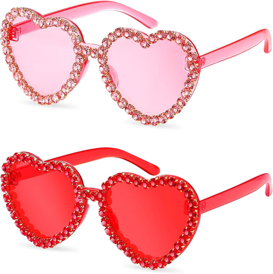 TOODOO 2 Pairs Heart Shaped Rimless Sunglasses Heart Rhinestone Glasses for Women Transparent Hea... | Amazon (US)