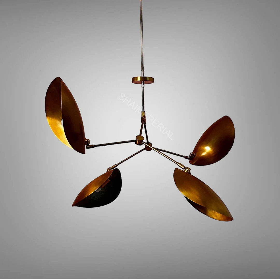 Stilnovo Style Four Arm Curved Disk Shade Branch Sputnik Chandelier Light Fixture Mid Century Raw... | Etsy (US)