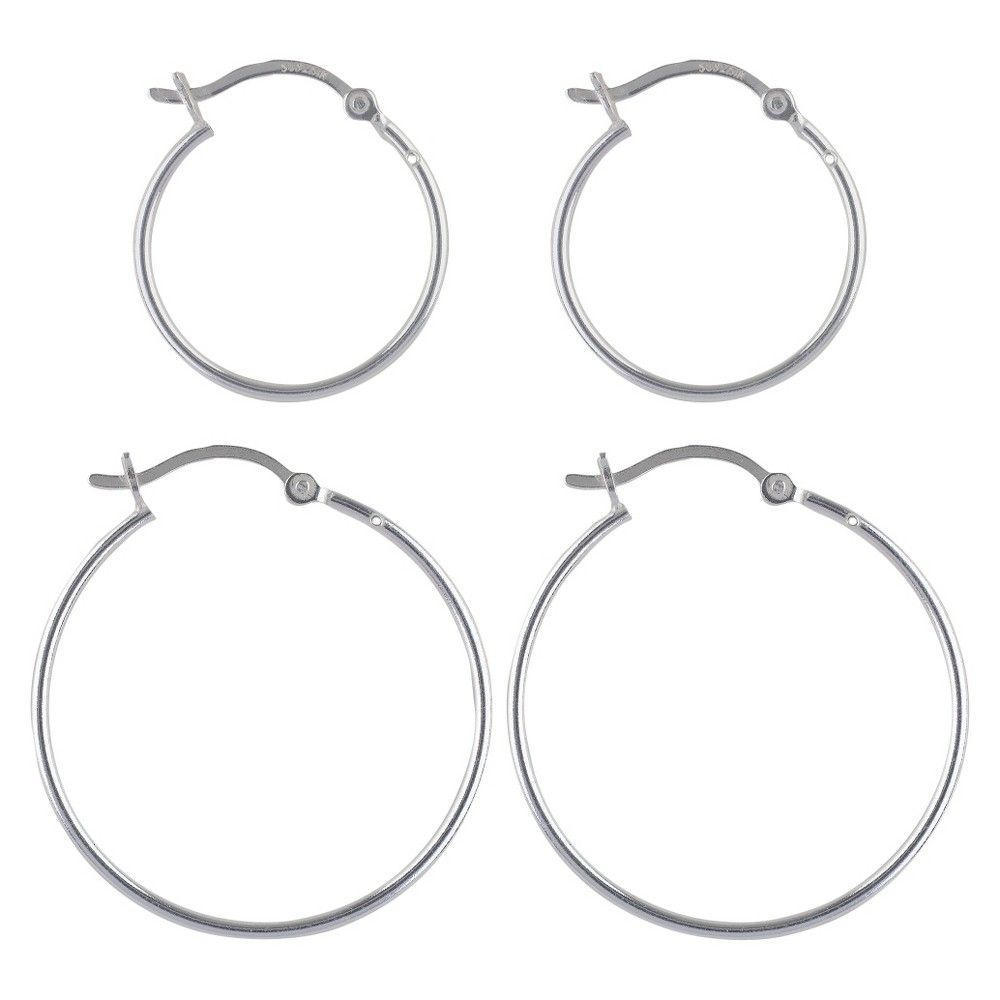 Women's Sterling Silver Click Hoop Earrings Set of 2 - Silver | Target