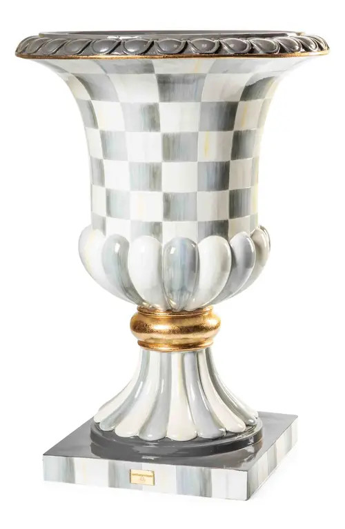 MACKENZIE CHILDS Sterling Check Pedestal Urn in Grey/white at Nordstrom | Nordstrom
