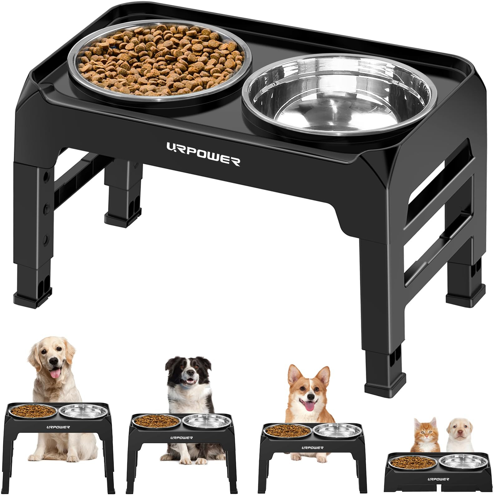 URPOWER 4 Height Adjustable Elevated Dog Bowls - 50oz Large Capacity Stainless Steel Bowls, No-Sp... | Amazon (US)