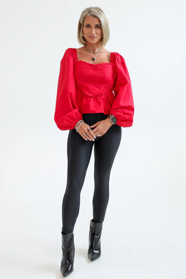 I Heart You Red Heart Shape Woven Blouse Kalee Rogers X Pink Lily | Pink Lily