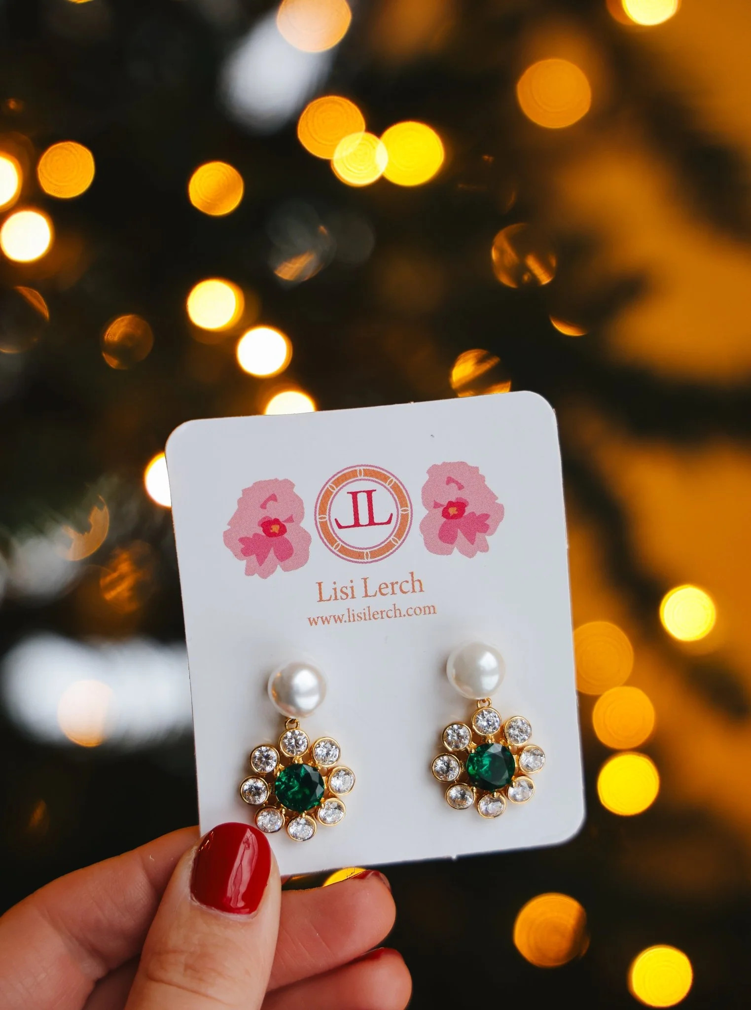 Kelly- Emerald Pearl Drop Earrings- 18k Gold Plated - Belle of the Ball Collection | Lisi Lerch Inc